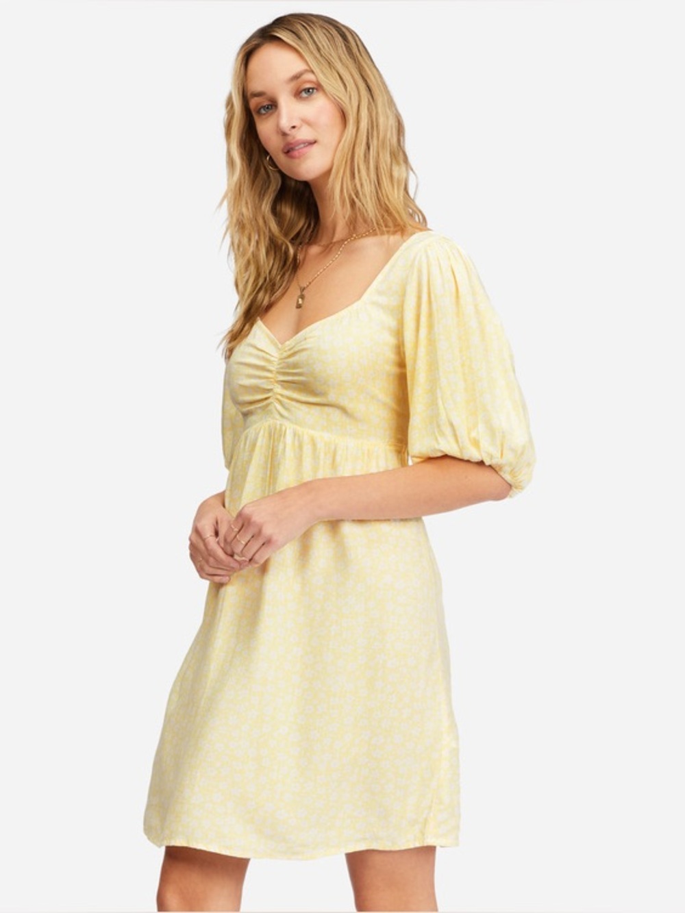 BILLABONG NWT M Golden Daze Sea Side Babydoll Dress Salt Crystal Floral Yellow